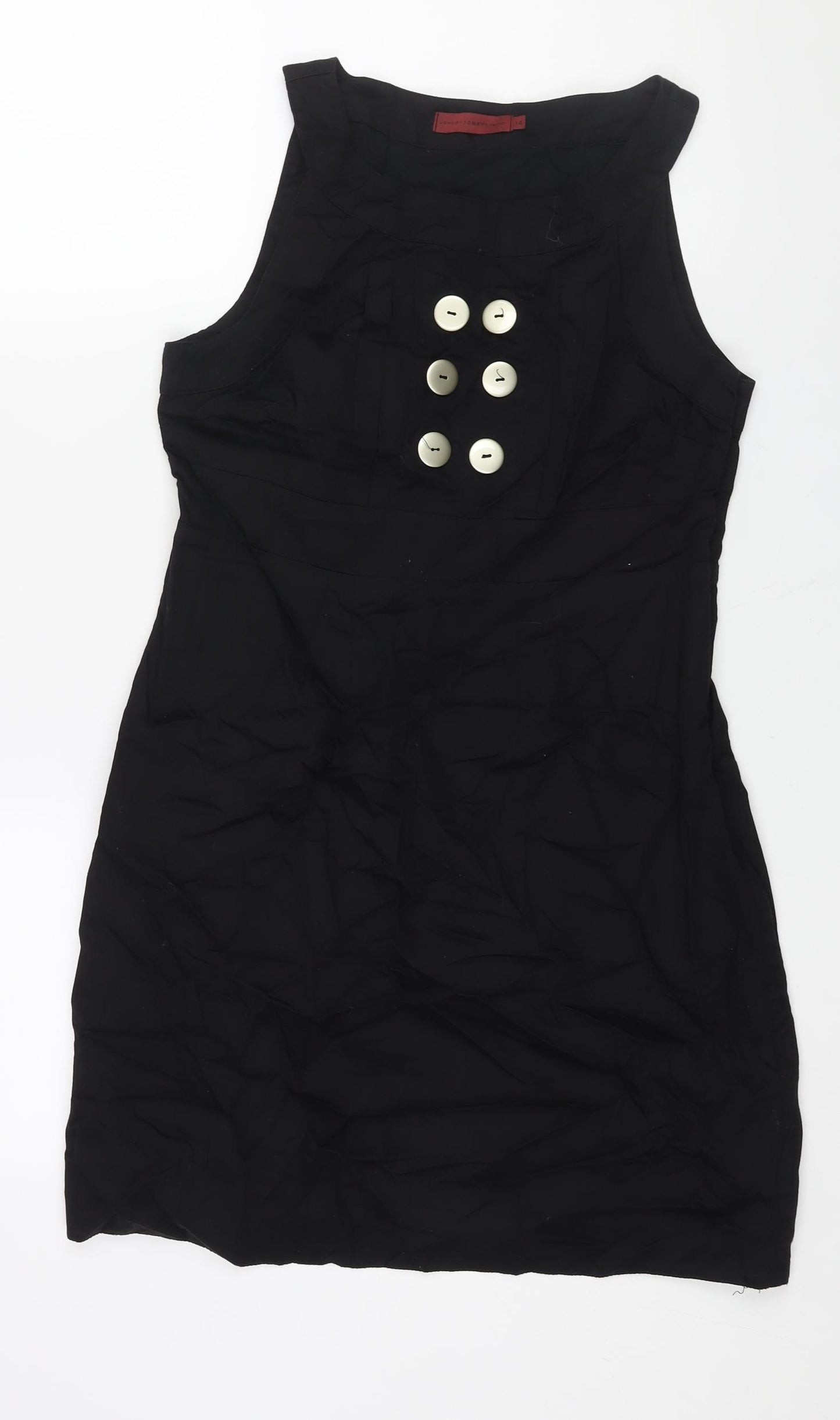 John by John Richmond Womens Black Cotton Shift Size 14 Round Neck Zip - Button Detail
