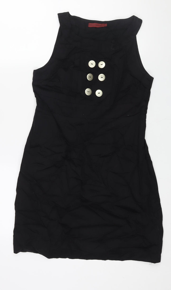 John by John Richmond Womens Black Cotton Shift Size 14 Round Neck Zip - Button Detail