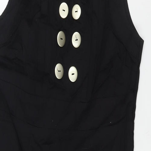 John by John Richmond Womens Black Cotton Shift Size 14 Round Neck Zip - Button Detail