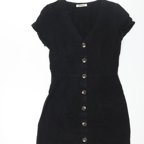 Glamorous Womens Black Cotton Mini Size 8 V-Neck Button