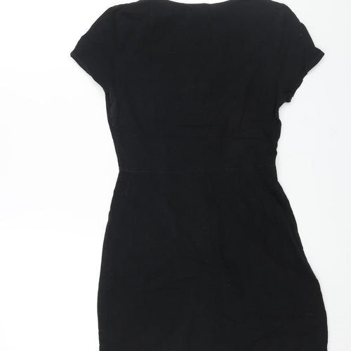 Glamorous Womens Black Cotton Mini Size 8 V-Neck Button