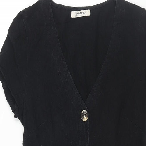 Glamorous Womens Black Cotton Mini Size 8 V-Neck Button