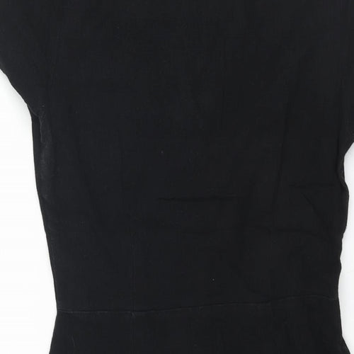 Glamorous Womens Black Cotton Mini Size 8 V-Neck Button