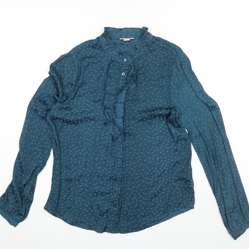 Monsoon Womens Blue Geometric Polyester Basic Blouse Size 8 Mock Neck - Star Print Frill