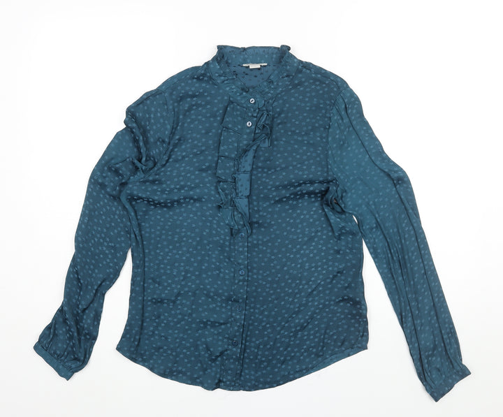 Monsoon Womens Blue Geometric Polyester Basic Blouse Size 8 Mock Neck - Star Print Frill