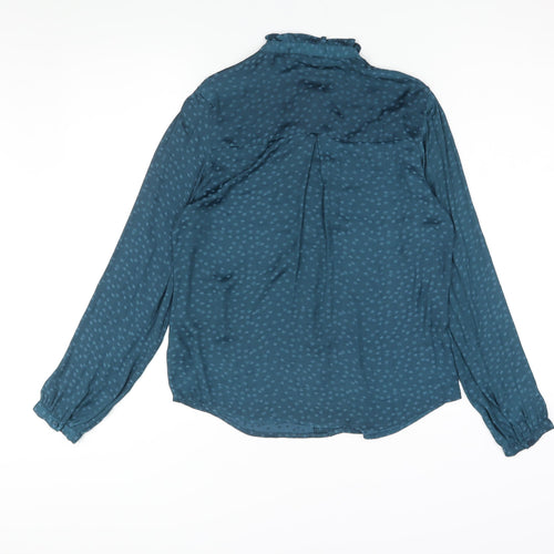 Monsoon Womens Blue Geometric Polyester Basic Blouse Size 8 Mock Neck - Star Print Frill