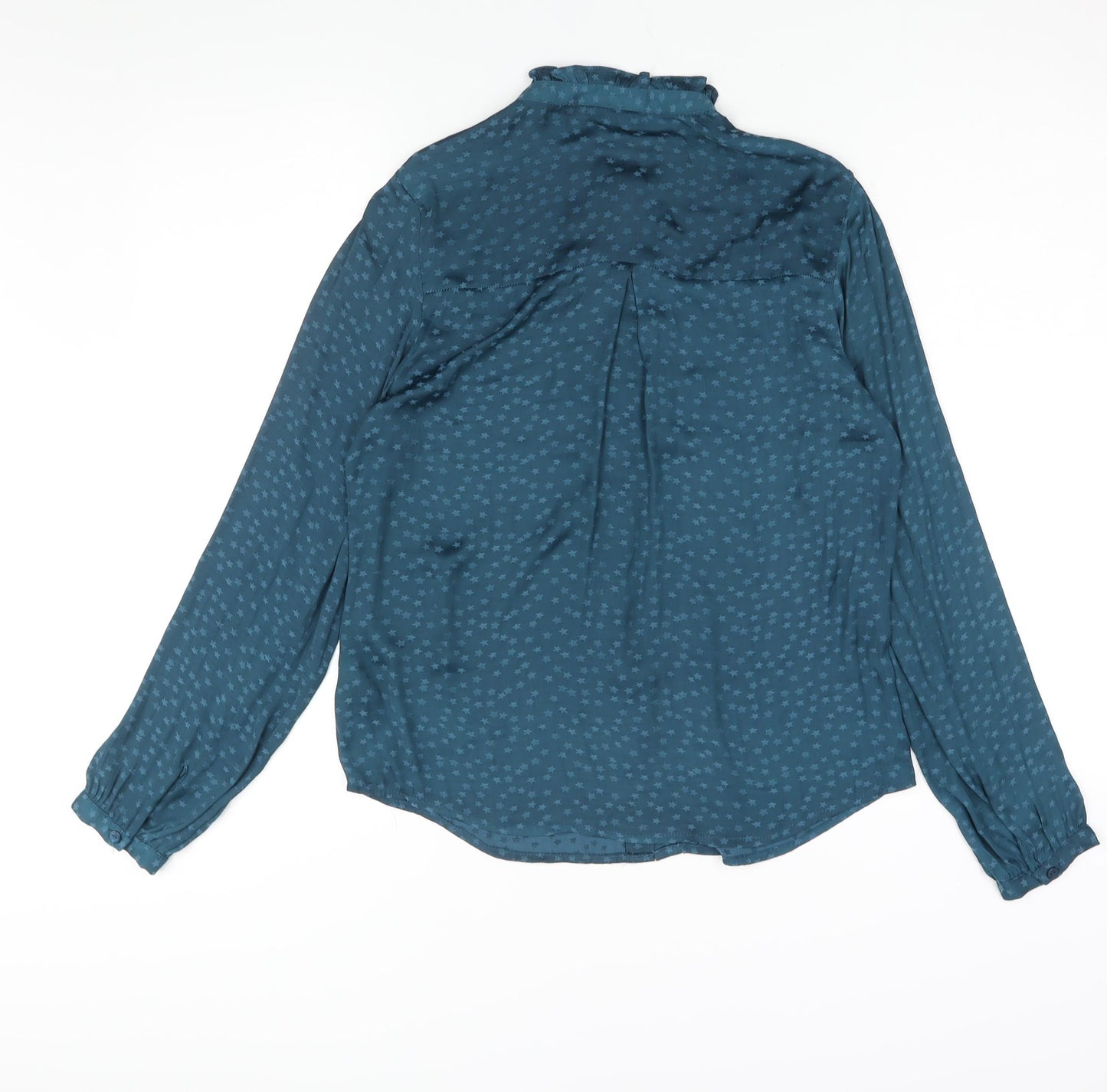 Monsoon Womens Blue Geometric Polyester Basic Blouse Size 8 Mock Neck - Star Print Frill