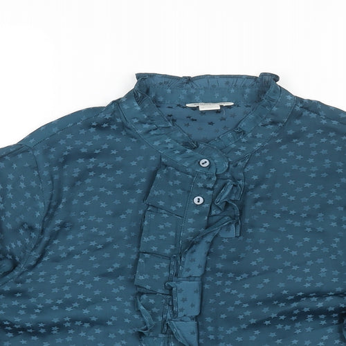 Monsoon Womens Blue Geometric Polyester Basic Blouse Size 8 Mock Neck - Star Print Frill