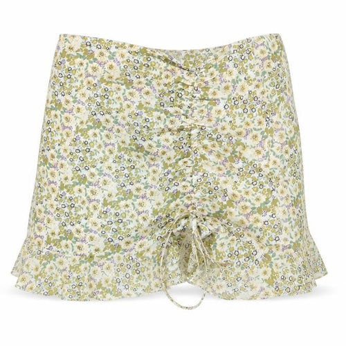 Boohoo Womens Multicoloured Floral Cotton Mini Skirt Size 6 Zip - Drawstring Rouched Frill