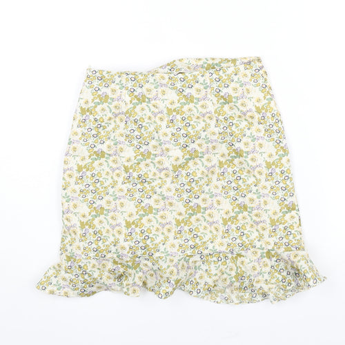 Boohoo Womens Multicoloured Floral Cotton Mini Skirt Size 6 Zip - Drawstring Rouched Frill