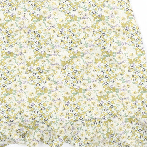 Boohoo Womens Multicoloured Floral Cotton Mini Skirt Size 6 Zip - Drawstring Rouched Frill