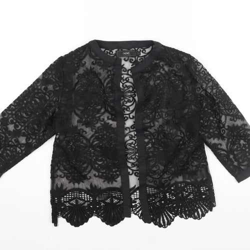 NEXT Womens Black Geometric Polyester Kimono Blouse Size S V-Neck - Semi Sheer Embroidered Lace Hem