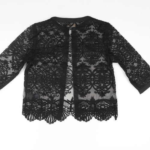 NEXT Womens Black Geometric Polyester Kimono Blouse Size S V-Neck - Semi Sheer Embroidered Lace Hem