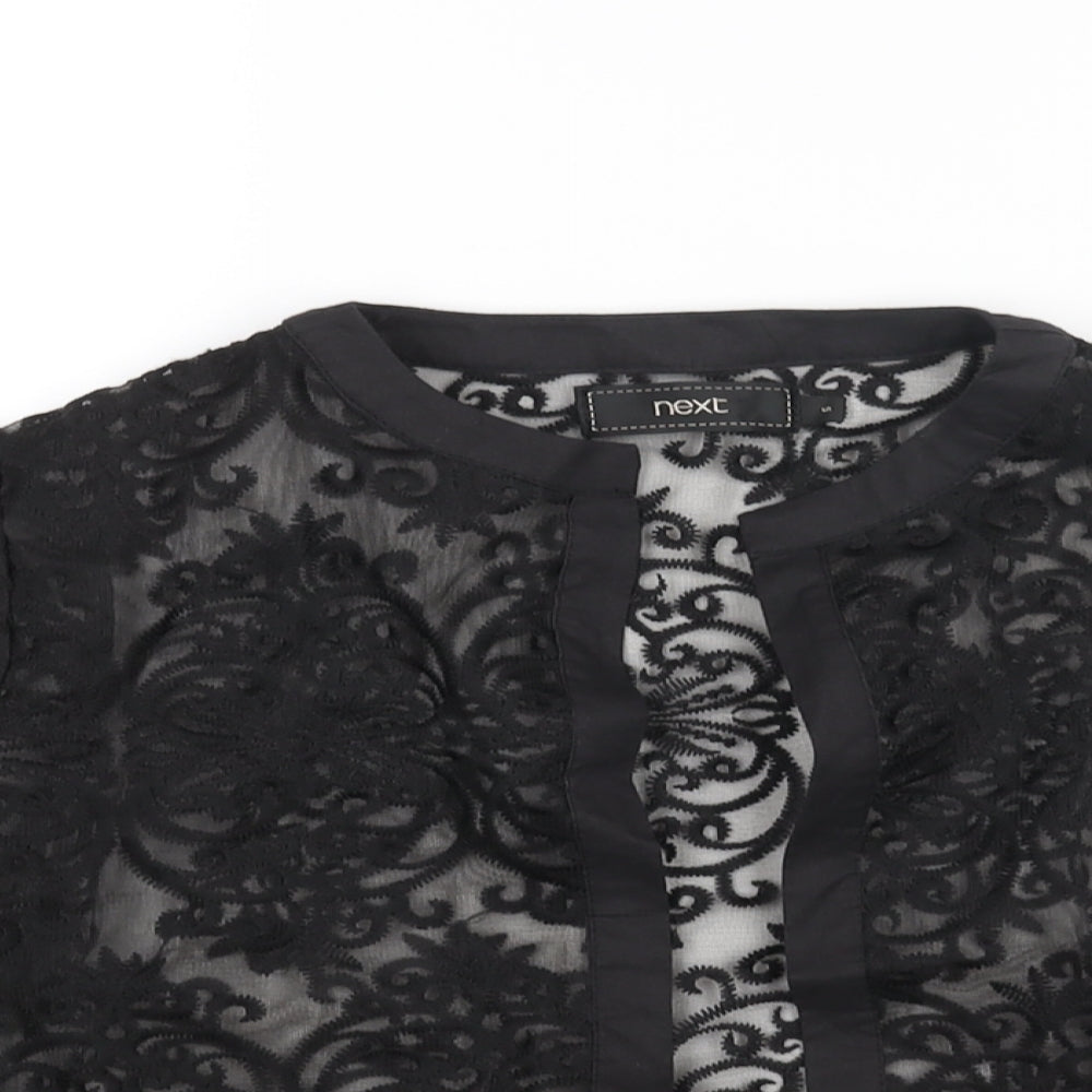 NEXT Womens Black Geometric Polyester Kimono Blouse Size S V-Neck - Semi Sheer Embroidered Lace Hem
