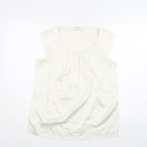Marks and Spencer Womens Ivory Polyester Basic Blouse Size 12 Round Neck - Pleat Detail