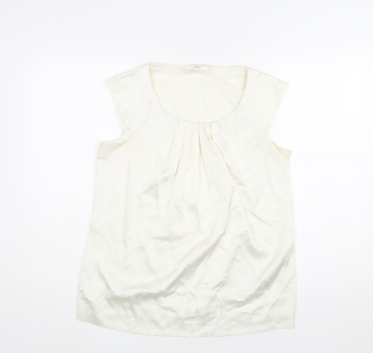Marks and Spencer Womens Ivory Polyester Basic Blouse Size 12 Round Neck - Pleat Detail