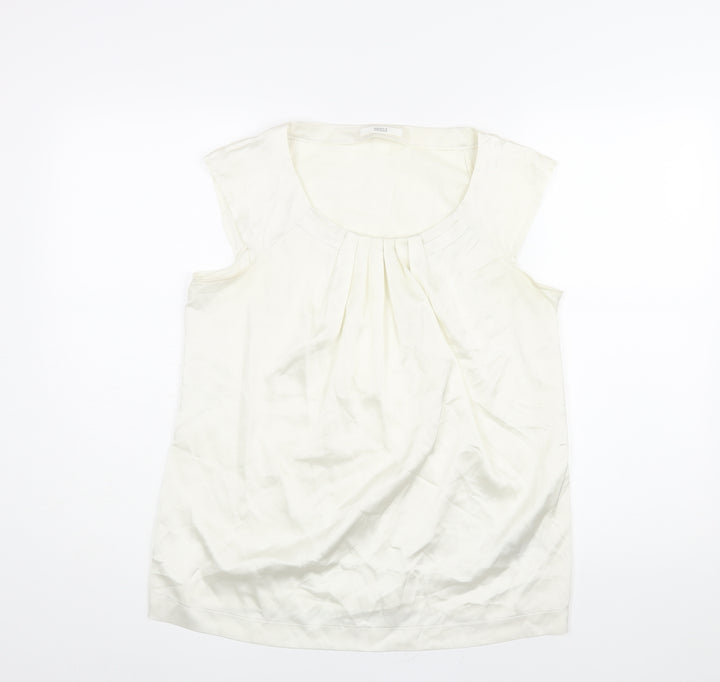 Marks and Spencer Womens Ivory Polyester Basic Blouse Size 12 Round Neck - Pleat Detail