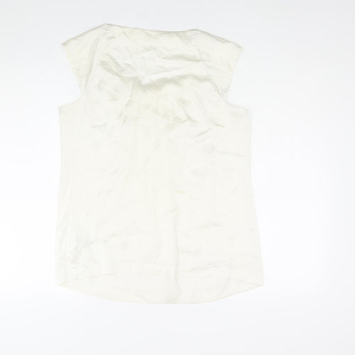 Marks and Spencer Womens Ivory Polyester Basic Blouse Size 12 Round Neck - Pleat Detail