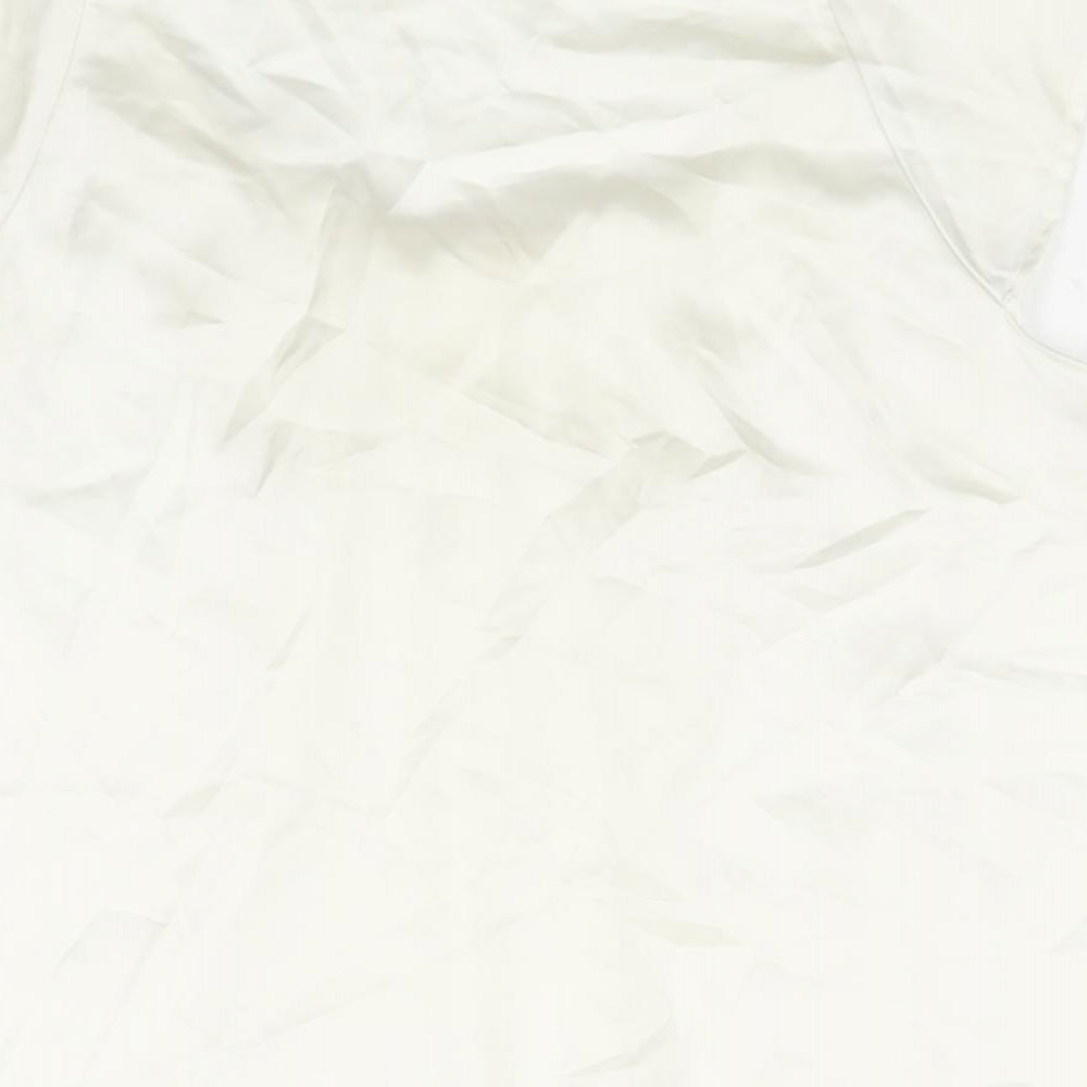 Marks and Spencer Womens Ivory Polyester Basic Blouse Size 12 Round Neck - Pleat Detail