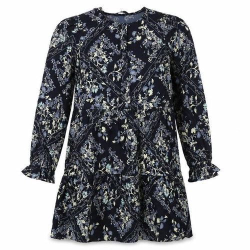 Marks and Spencer Womens Blue Geometric Polyester Shift Size 10 Round Neck Button - Floral Diamon Print Smocked