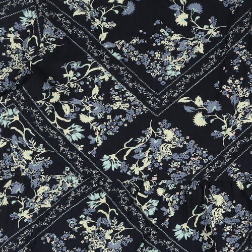 Marks and Spencer Womens Blue Geometric Polyester Shift Size 10 Round Neck Button - Floral Diamon Print Smocked