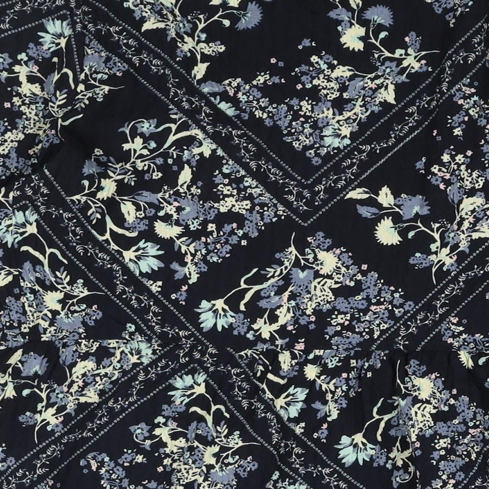 Marks and Spencer Womens Blue Geometric Polyester Shift Size 10 Round Neck Button - Floral Diamon Print Smocked
