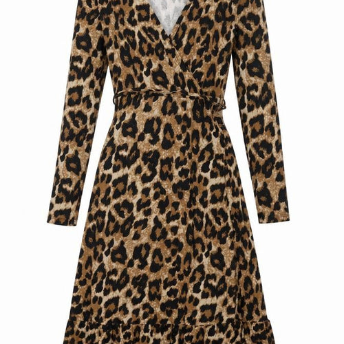 Marks and Spencer Womens Brown Animal Print Viscose A-Line Size 6 V-Neck Pullover - Belted Leopard Print