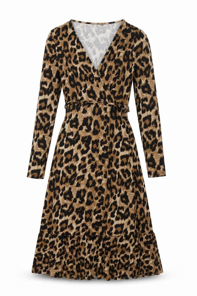 Marks and Spencer Womens Brown Animal Print Viscose A-Line Size 6 V-Neck Pullover - Belted Leopard Print