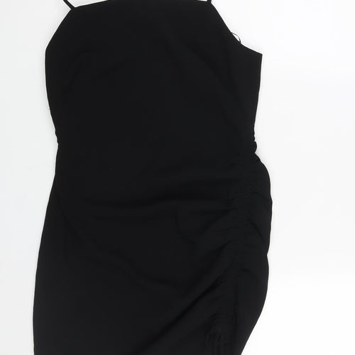 Zara Womens Black Polyester Mini Size S Square Neck Zip - Drawstring Detail