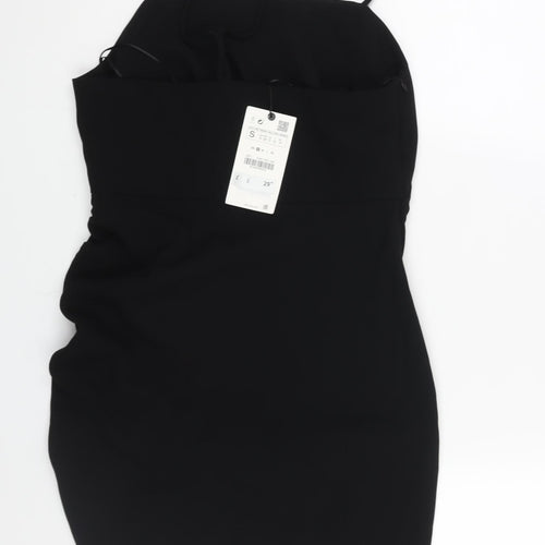 Zara Womens Black Polyester Mini Size S Square Neck Zip - Drawstring Detail