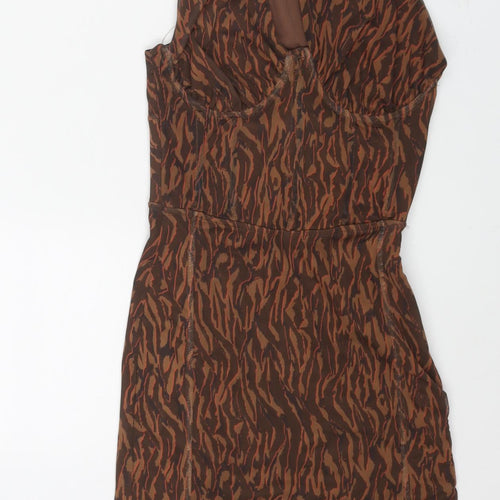 Bershka Womens Brown Geometric Polyester Mini Size XS One Shoulder Zip - Corset Bodice