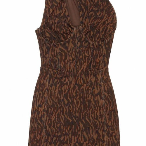 Bershka Womens Brown Geometric Polyester Mini Size XS One Shoulder Zip - Corset Bodice