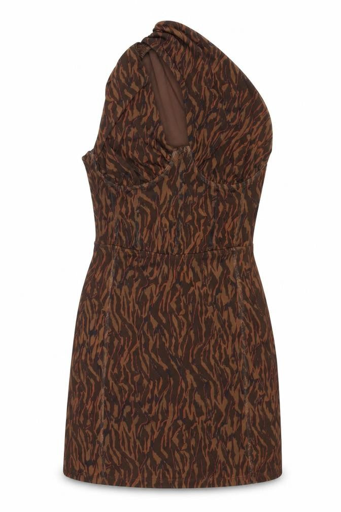 Bershka Womens Brown Geometric Polyester Mini Size XS One Shoulder Zip - Corset Bodice