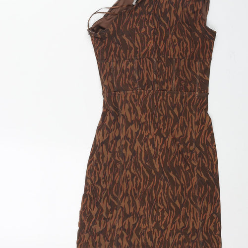 Bershka Womens Brown Geometric Polyester Mini Size XS One Shoulder Zip - Corset Bodice