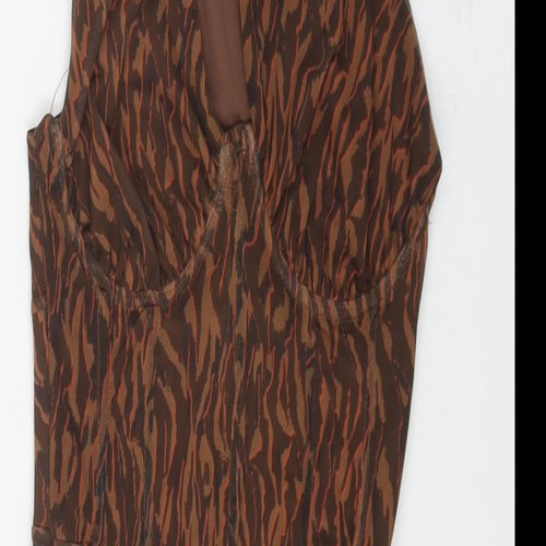 Bershka Womens Brown Geometric Polyester Mini Size XS One Shoulder Zip - Corset Bodice