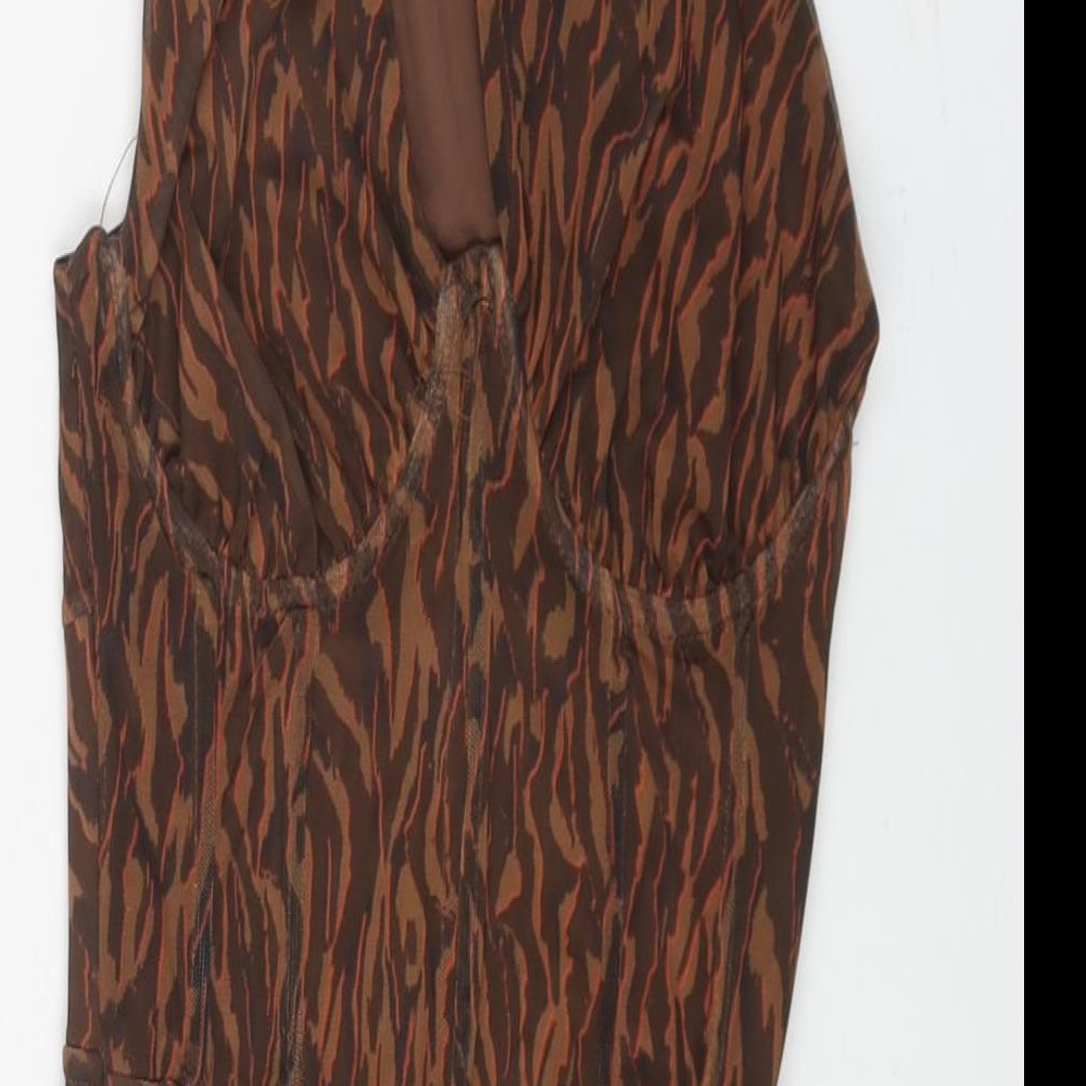 Bershka Womens Brown Geometric Polyester Mini Size XS One Shoulder Zip - Corset Bodice