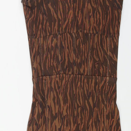 Bershka Womens Brown Geometric Polyester Mini Size XS One Shoulder Zip - Corset Bodice