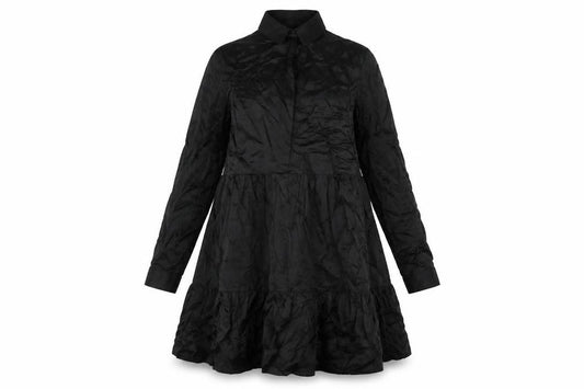 Front view of Zara women’s black polyester a-line, size XS, collared button - smocked