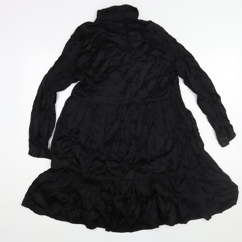 Zara Womens Black Polyester A-Line Size XS Collared Button - Smocked