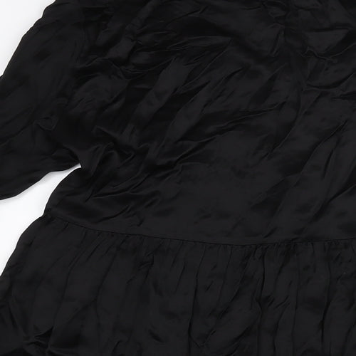 Zara Womens Black Polyester A-Line Size XS Collared Button - Smocked