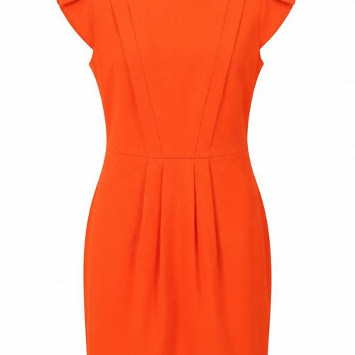 Miss Selfridge Womens Orange Polyester Shift Size 10 Round Neck Zip - Pleat Detail