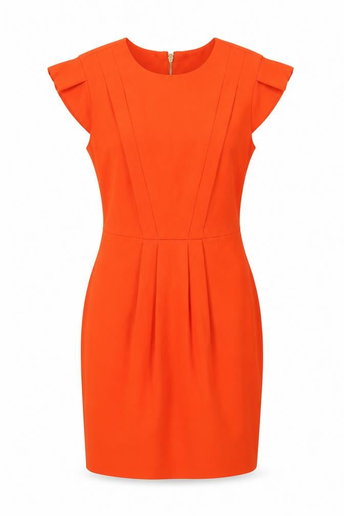 Miss Selfridge Womens Orange Polyester Shift Size 10 Round Neck Zip - Pleat Detail