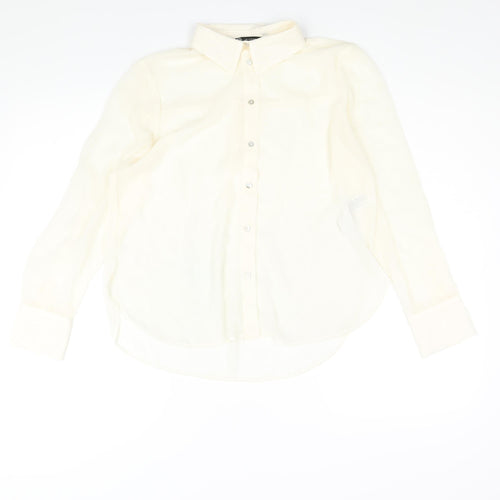 Zara Womens Ivory Polyester Basic Blouse Size XS Collared - Semi Sheer