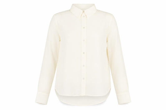 Front view of Zara women’s ivory polyester basic blouse, size XS, collared - semi sheer