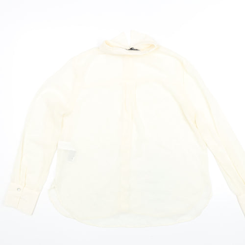 Zara Womens Ivory Polyester Basic Blouse Size XS Collared - Semi Sheer