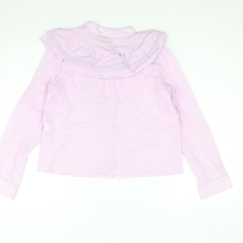 Zara Womens Purple Cotton Basic Blouse Size M Round Neck - Frill Lace Trim