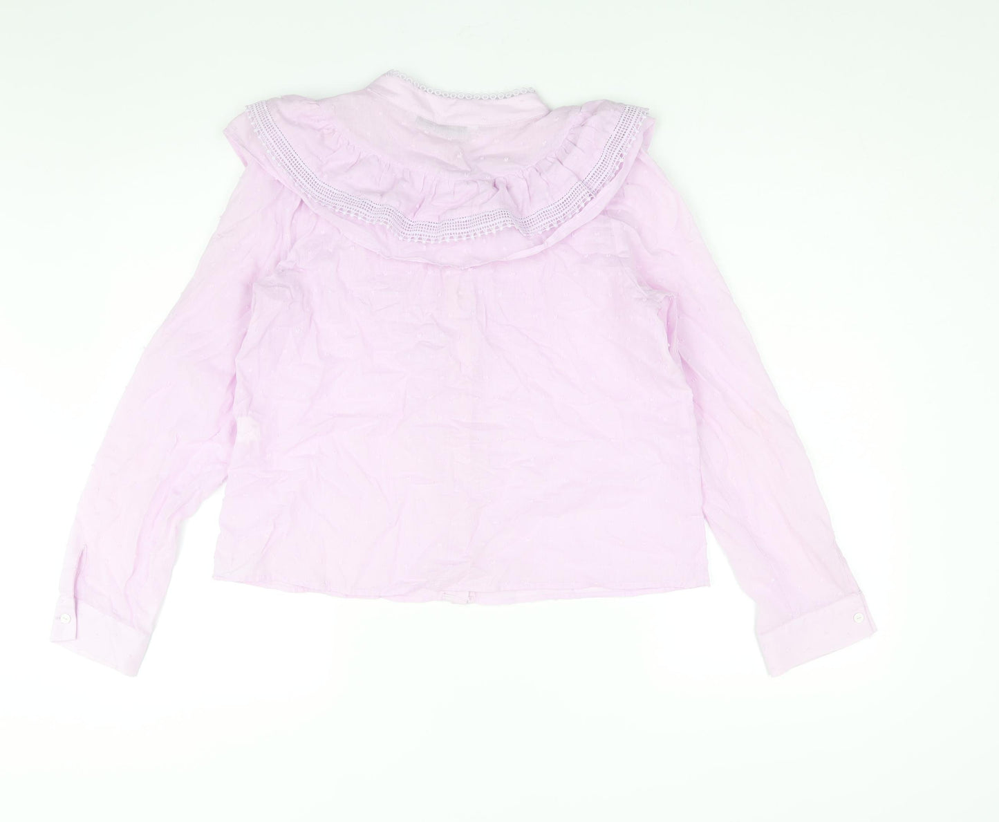 Zara Womens Purple Cotton Basic Blouse Size M Round Neck - Frill Lace Trim