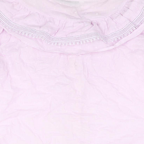 Zara Womens Purple Cotton Basic Blouse Size M Round Neck - Frill Lace Trim