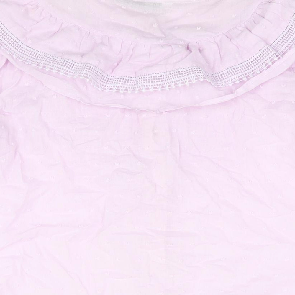 Zara Womens Purple Cotton Basic Blouse Size M Round Neck - Frill Lace Trim