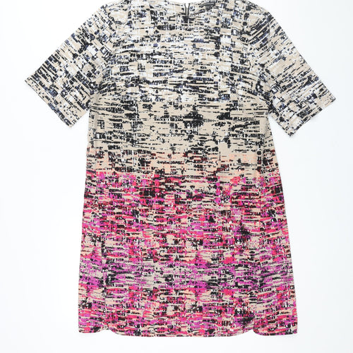 Warehouse Womens Multicoloured Geometric Polyester Shift Size 12 Round Neck Zip